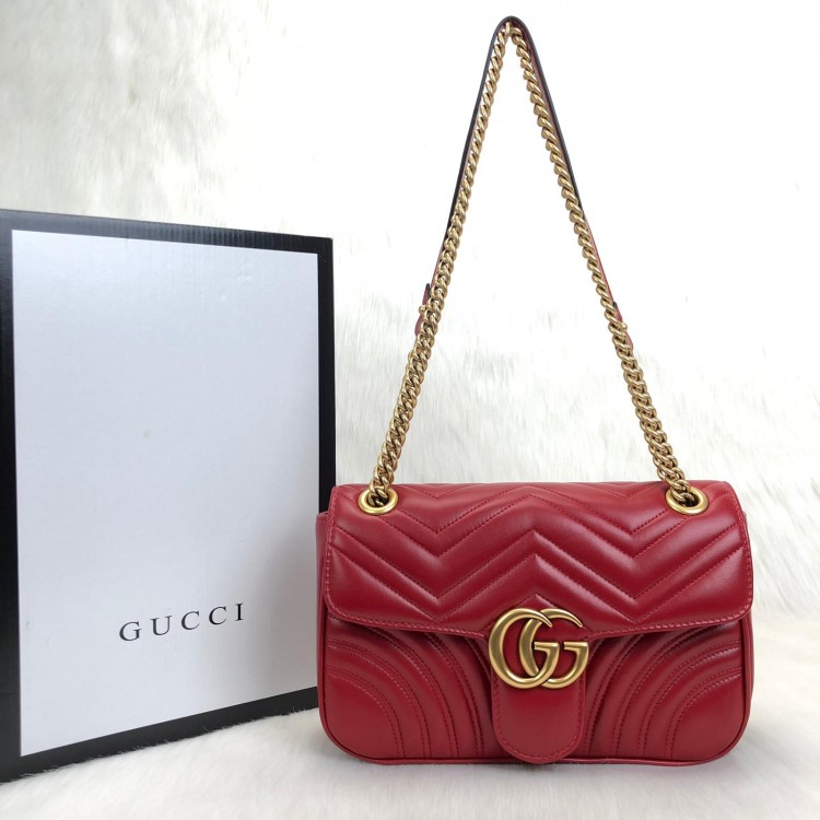 GUCCİ MARMONT KIRMIZI HAKİKİ DERİ